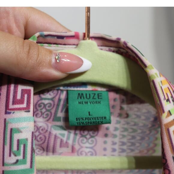 Muze New York Pink Sheer Button Down Sz L - Picture 5 of 12